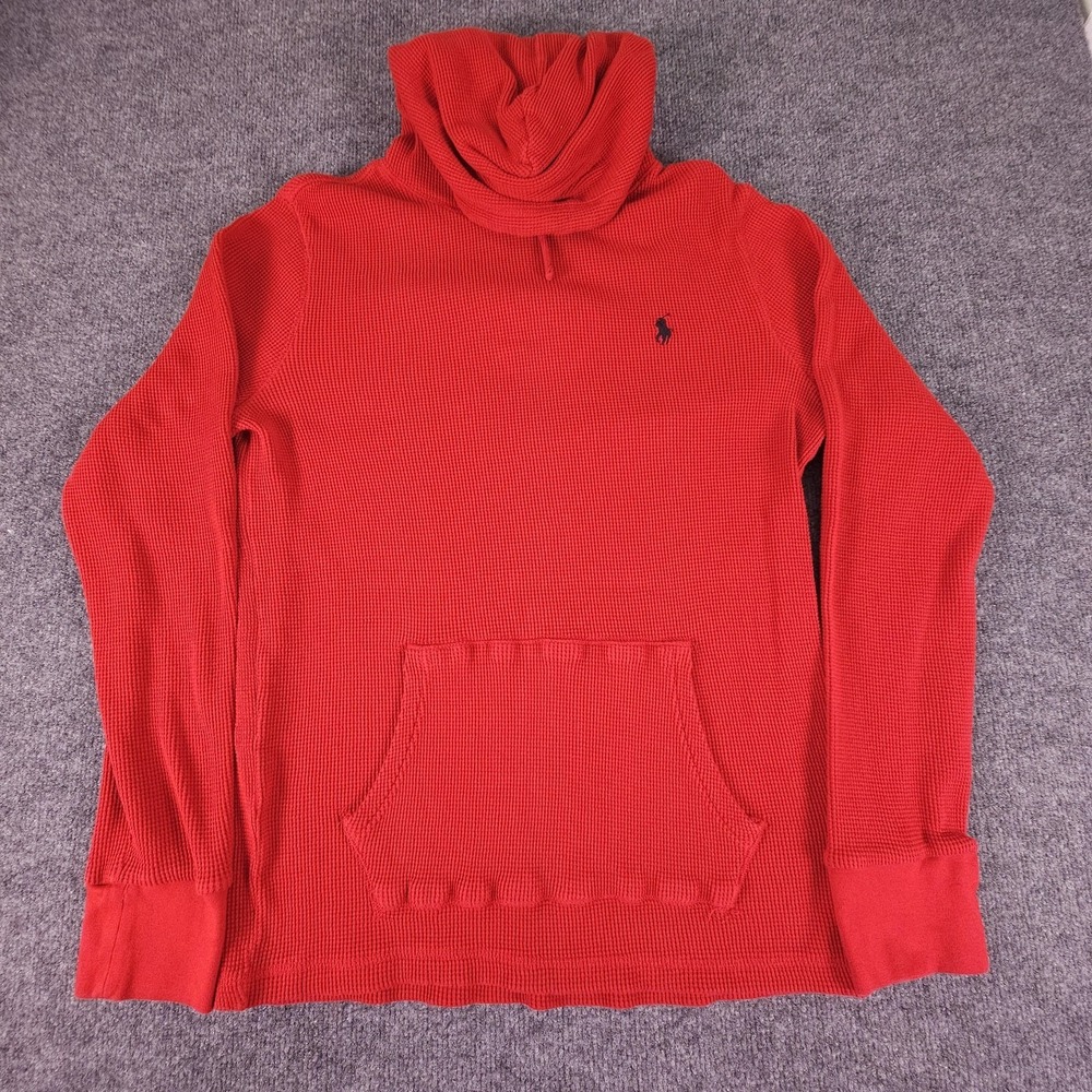 Polo Ralph Lauren Hoodie Mens Large Red Waffle Thermal Kangaroo Pocket Pony Logo